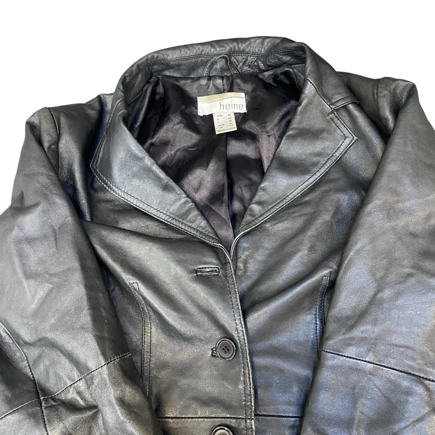 Heine Leather Blazer Jacket Women Medium Black Lined Notch Lapel Single Breasted