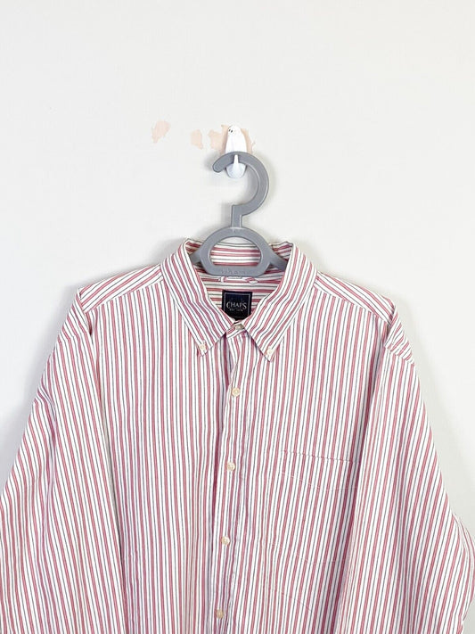 Chaps Shirt Mens L Pink Striped Cotton Long Sleeve Pocket Collared Button Down