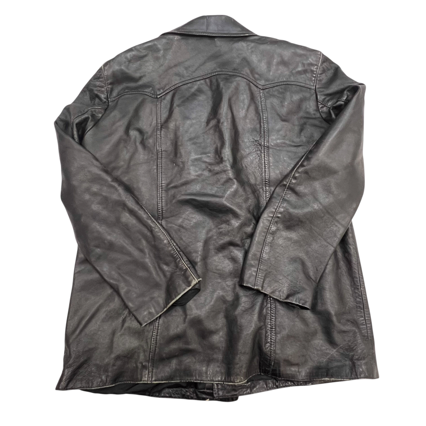 Mens Faux Leather Jacket Medium Black Lined Long Sleeve Collared Button Front