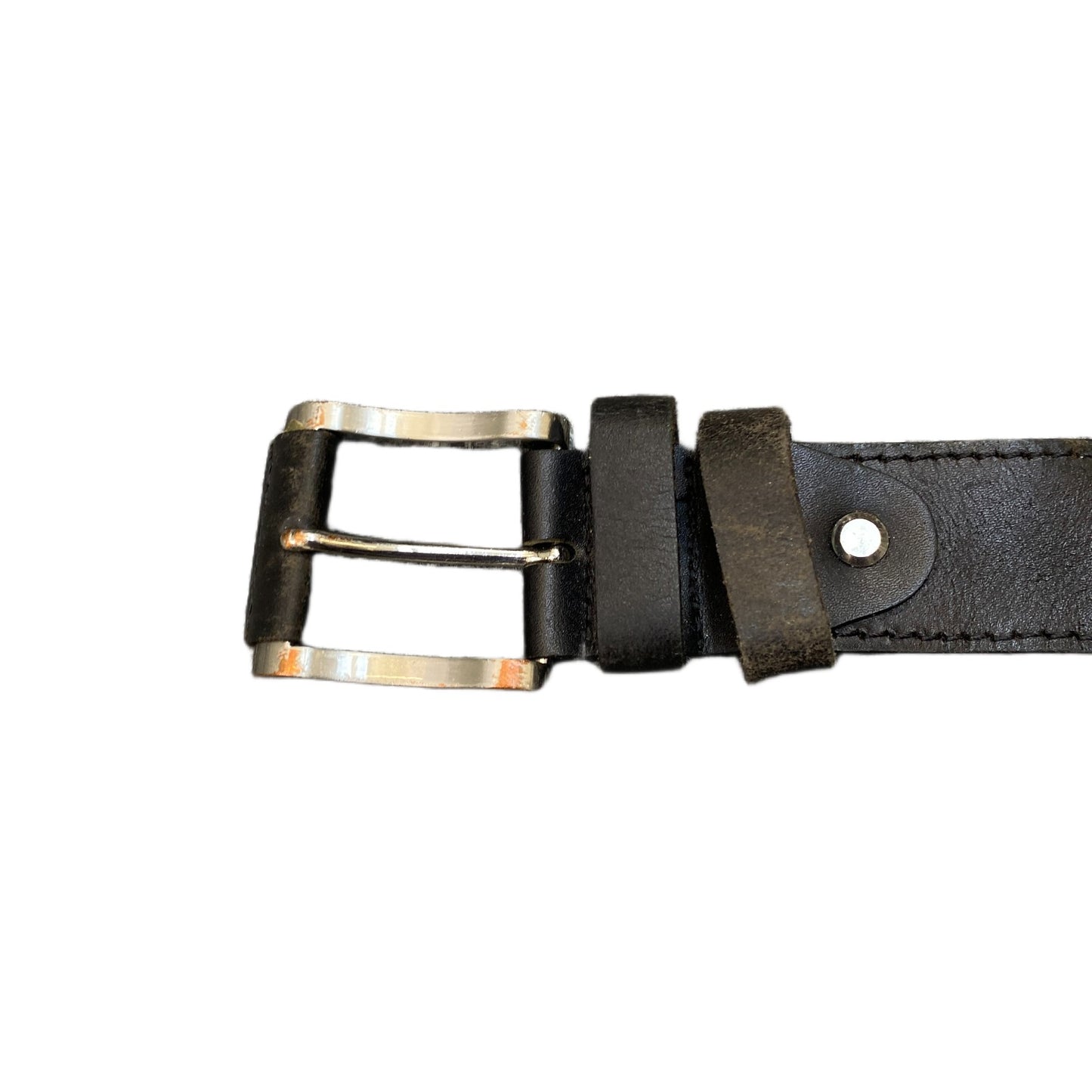Waist Belt Men Black Leather Adjustable Classic Silver Pin Buckle 54 Inches