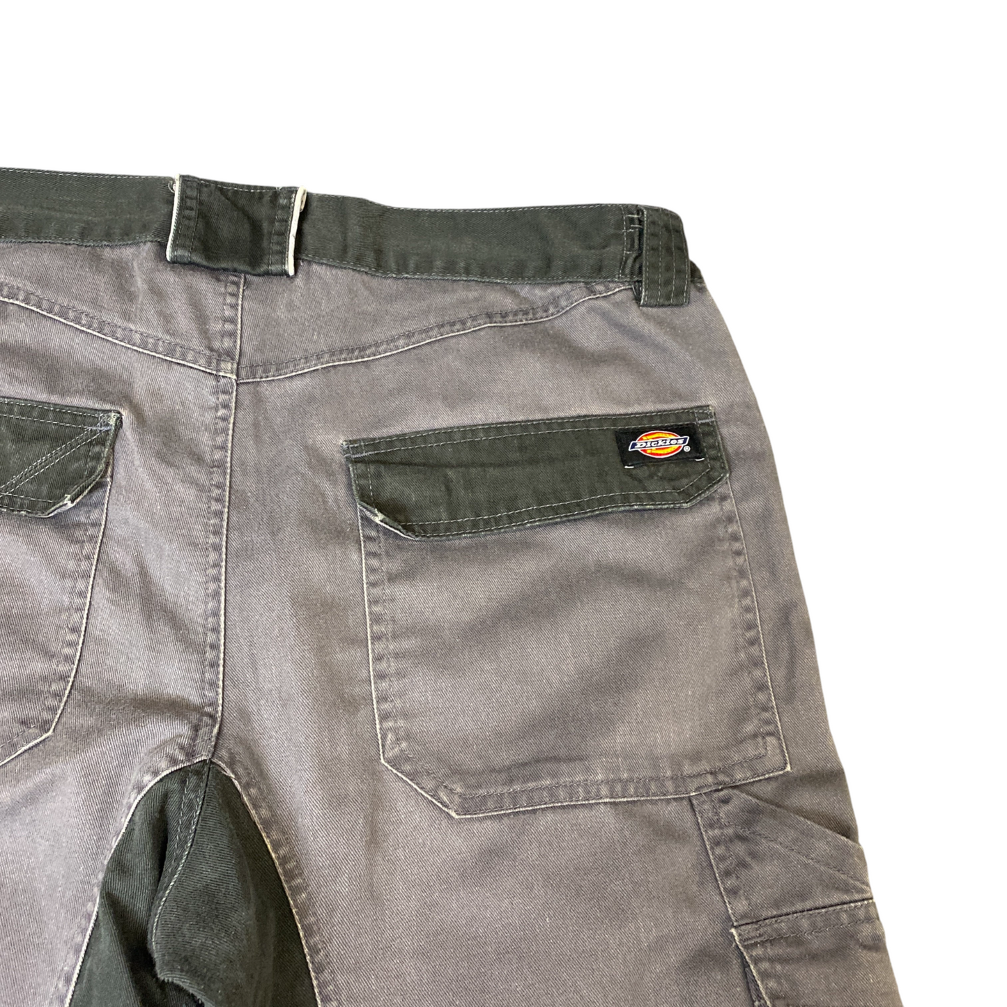Dickies Cargo Pants Mens Large Grey Black Double Knee Regular Fit Straight Leg