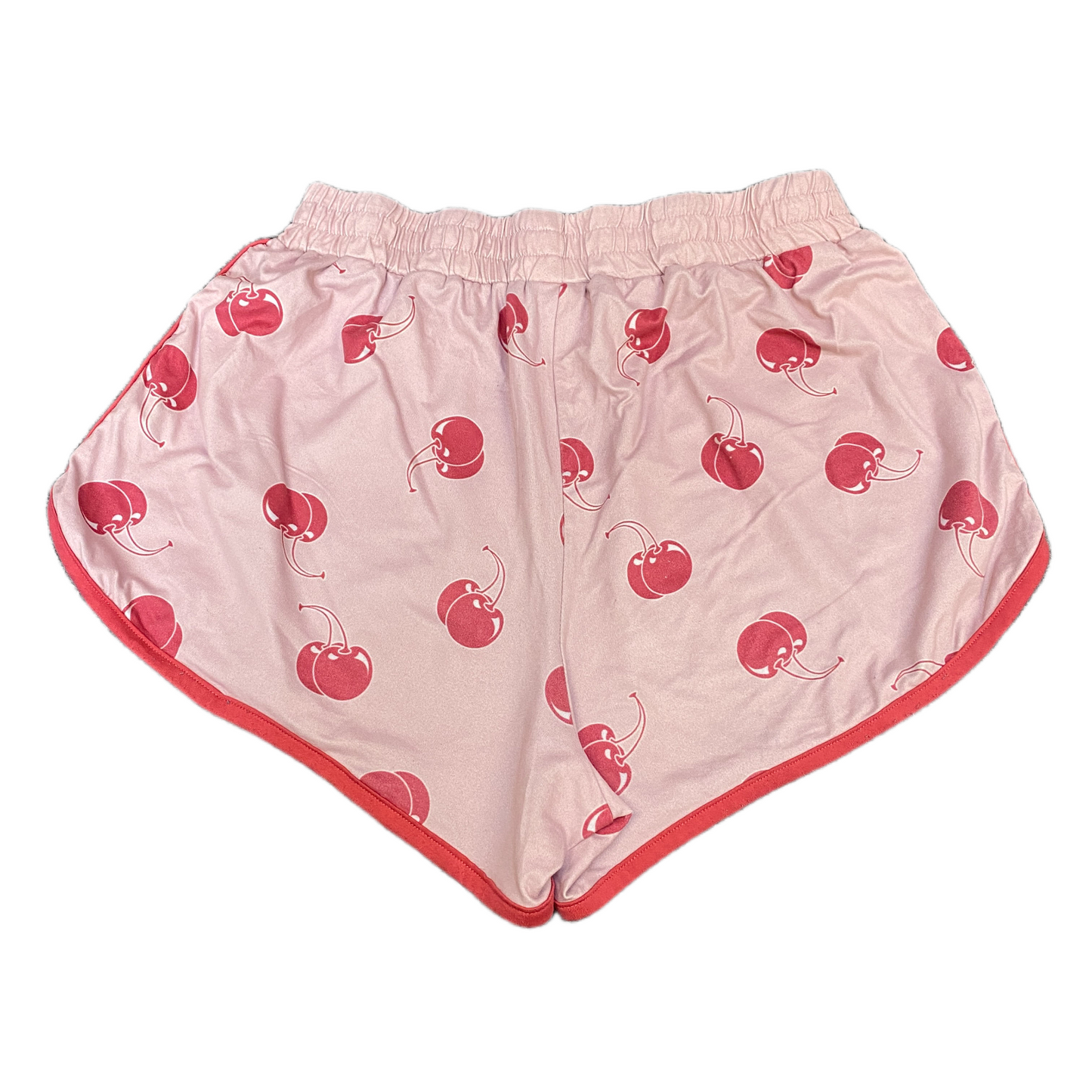 Running Sprinter Shorts Womens M 25" Waist Pink Cherry Print Workout Dolphin Hem