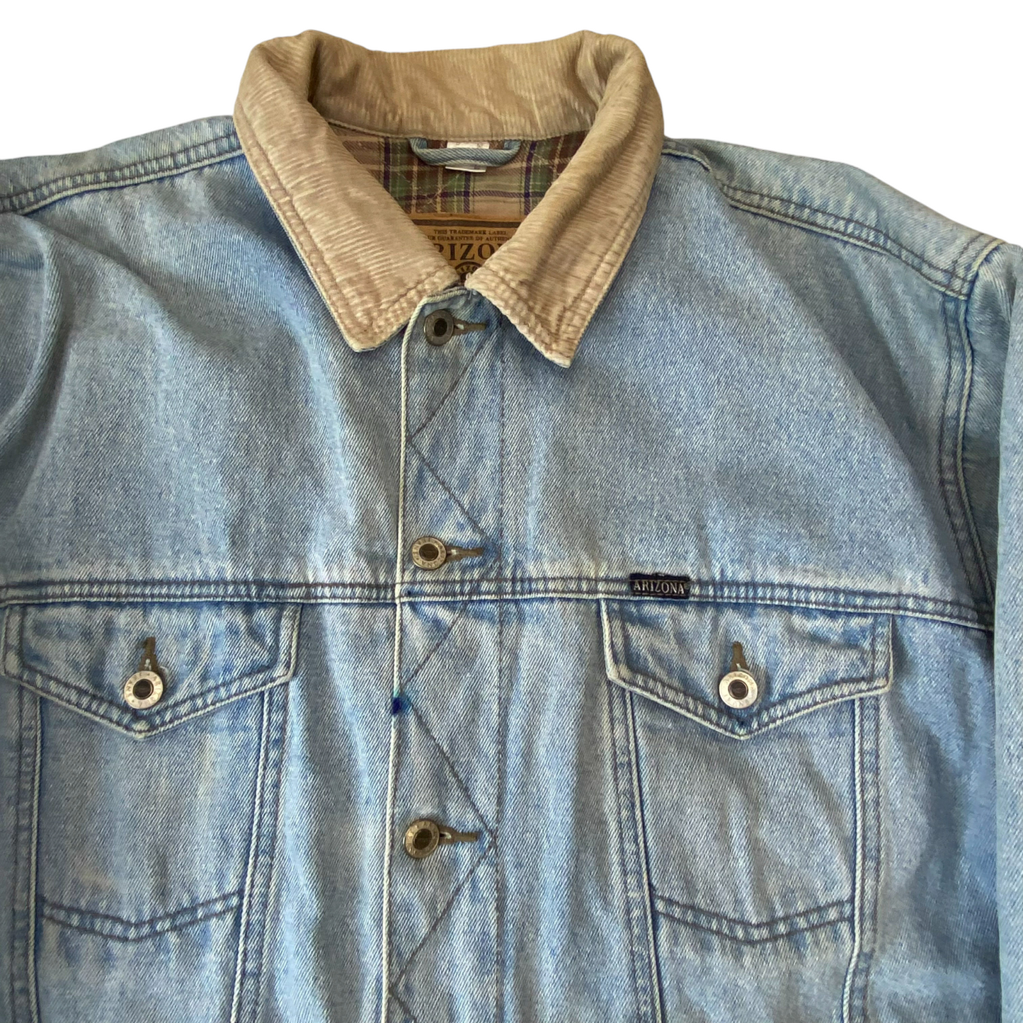 Arizona Trucker Jacket Mens Large Blue Denim Flannel Lined Collared Button Front