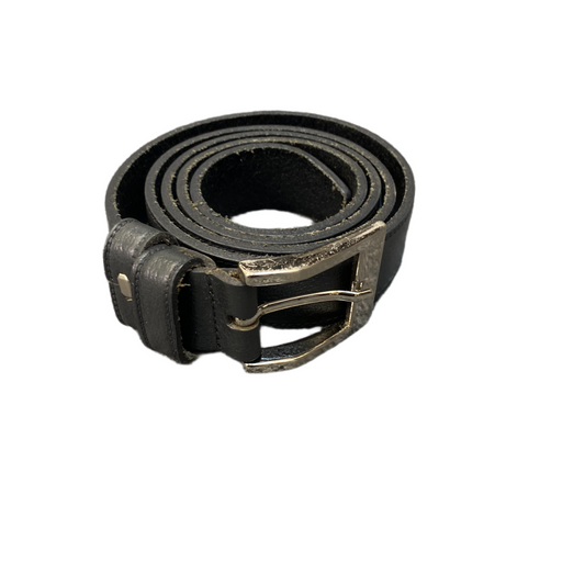 Waist Belt Mens Black Genuine Leather Adjustable Silver Pin Buckle 42.5 Inches