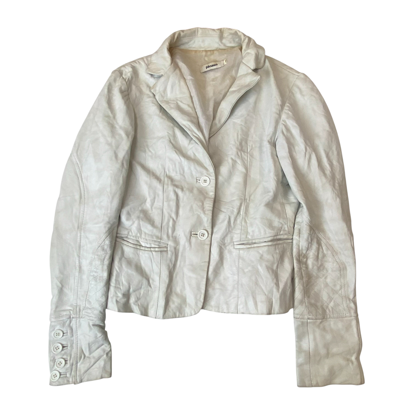 Please Blazer Jacket Womens Small White Genuine Leather Single Breasted Notch