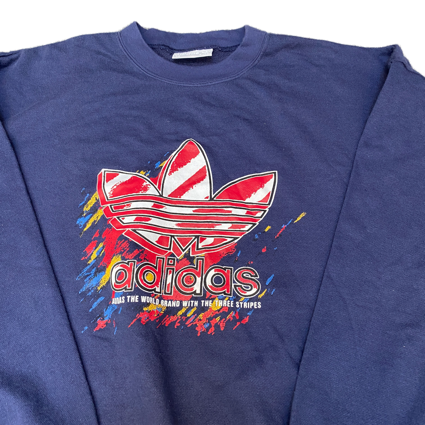 Adidas Originals Sweatshirt Mens M Navy Colorful Trefoil Logo Graphic Pullover