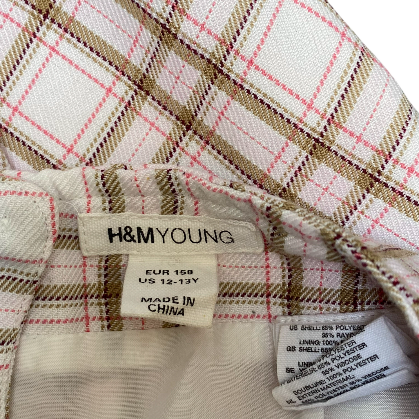 H&M A Line Skirt Young Girls M White Brown Plaid Lined Pleated Classic Preppy