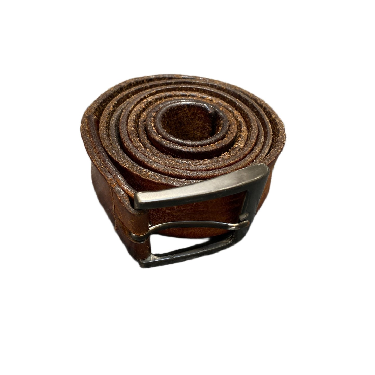 Vintage Waist Belt Mens Brown Leather Adjustable Silver Pin Buckle 50 Inches