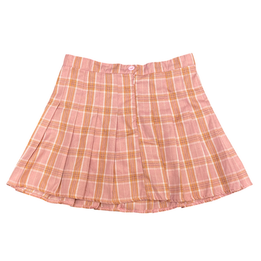 A-Line Mini Skirt Womens L Pink Plaid Pleated Lined School Preppy Outdoor