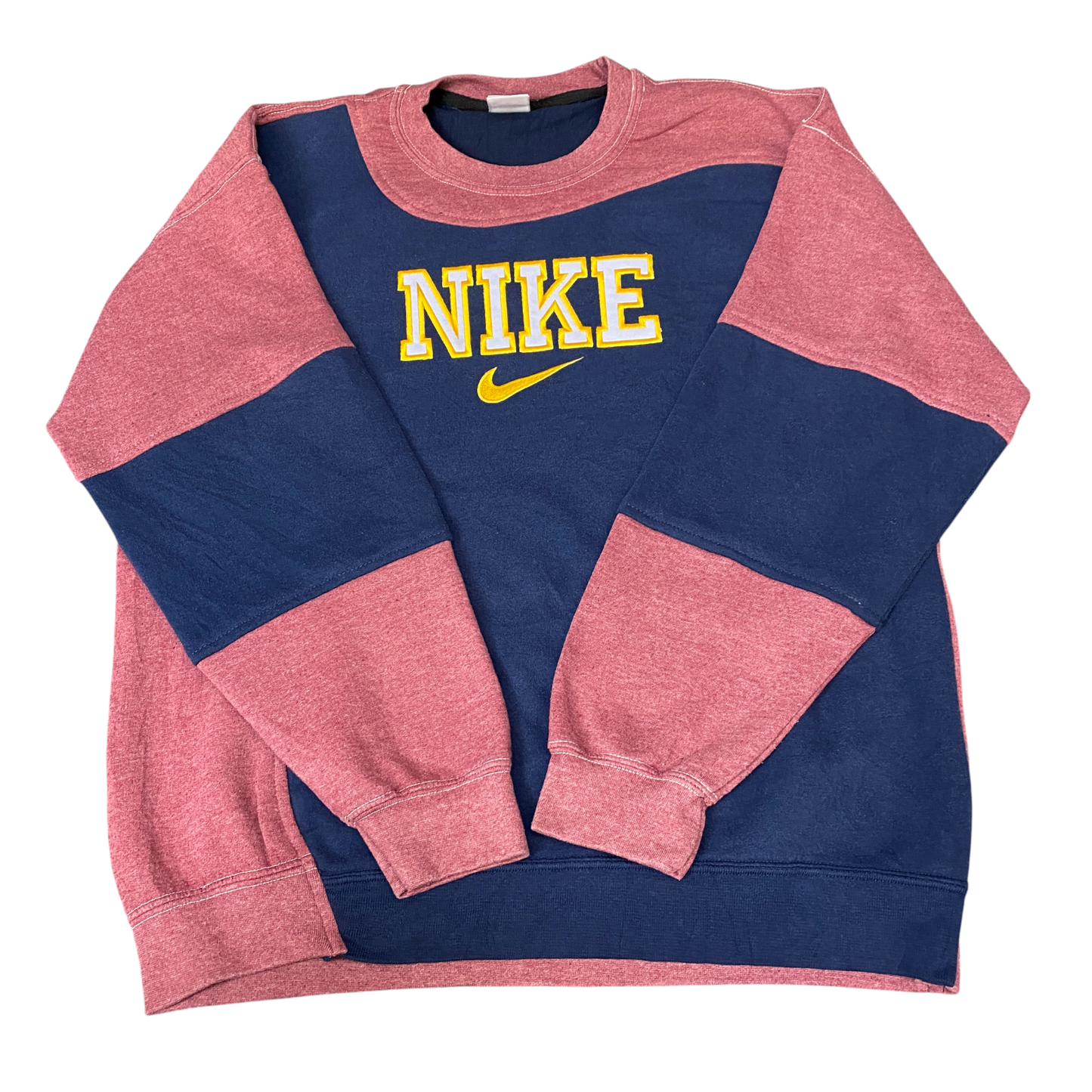 Nike Reworked Sweatshirt Mens L Navy Pink Embroidered Spellout Logo Vintage Y2K