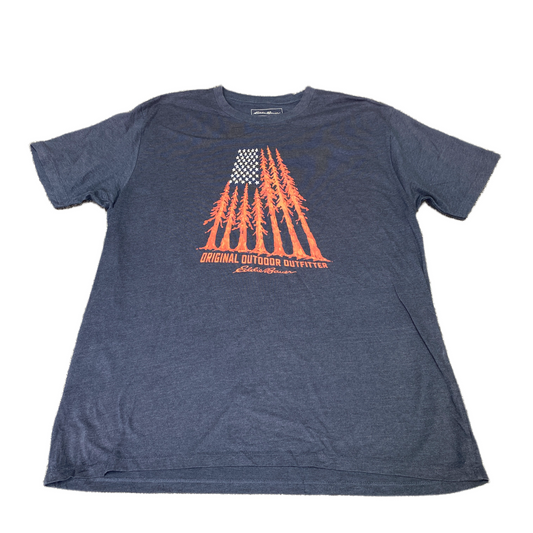 Eddie Bauer T-Shirt Mens Large Dark Blue Graphic Print Short Sleeve Summer Tee