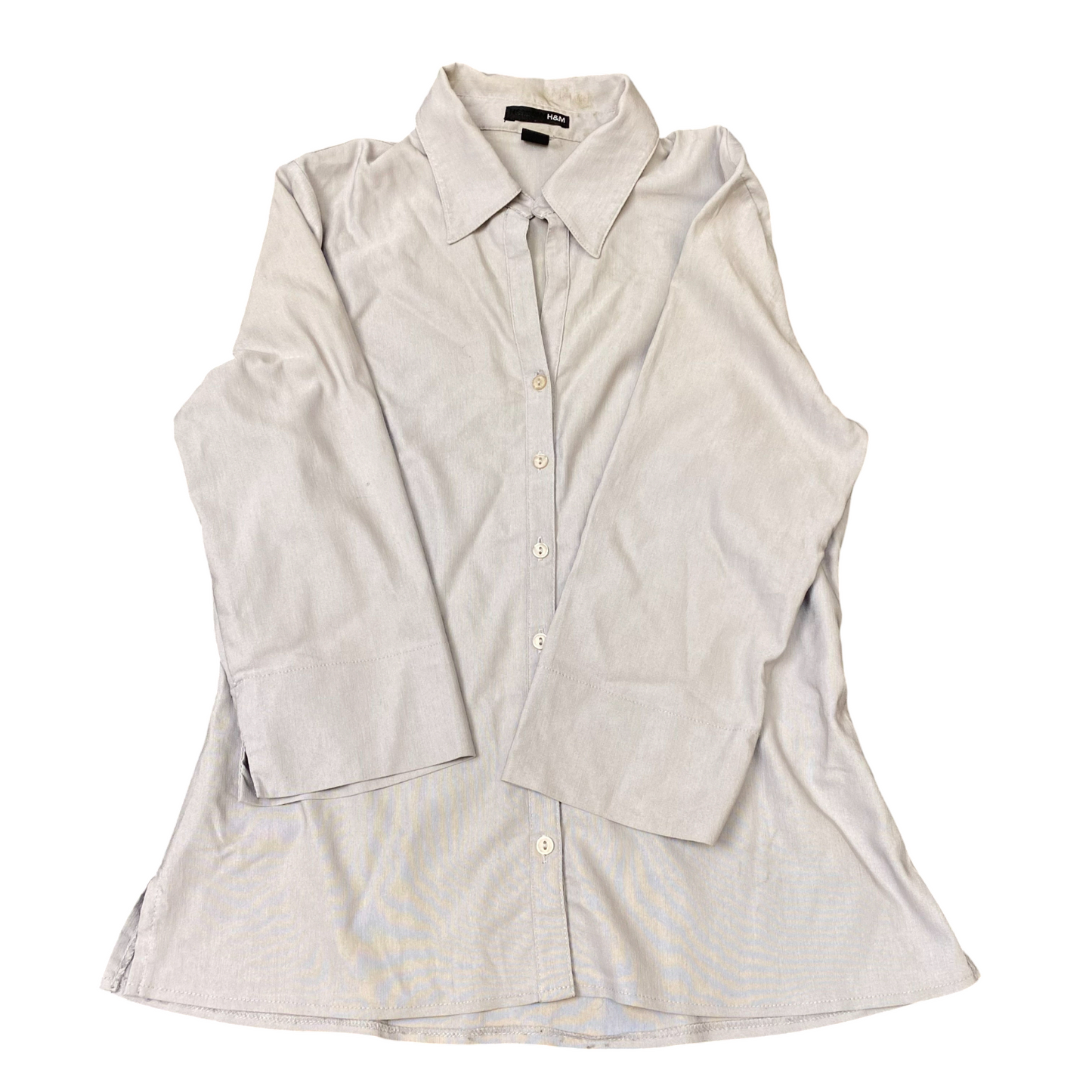 H&M Shirt Womens S Grey Long Sleeve Collared Slit Button Down Casual Outdoor
