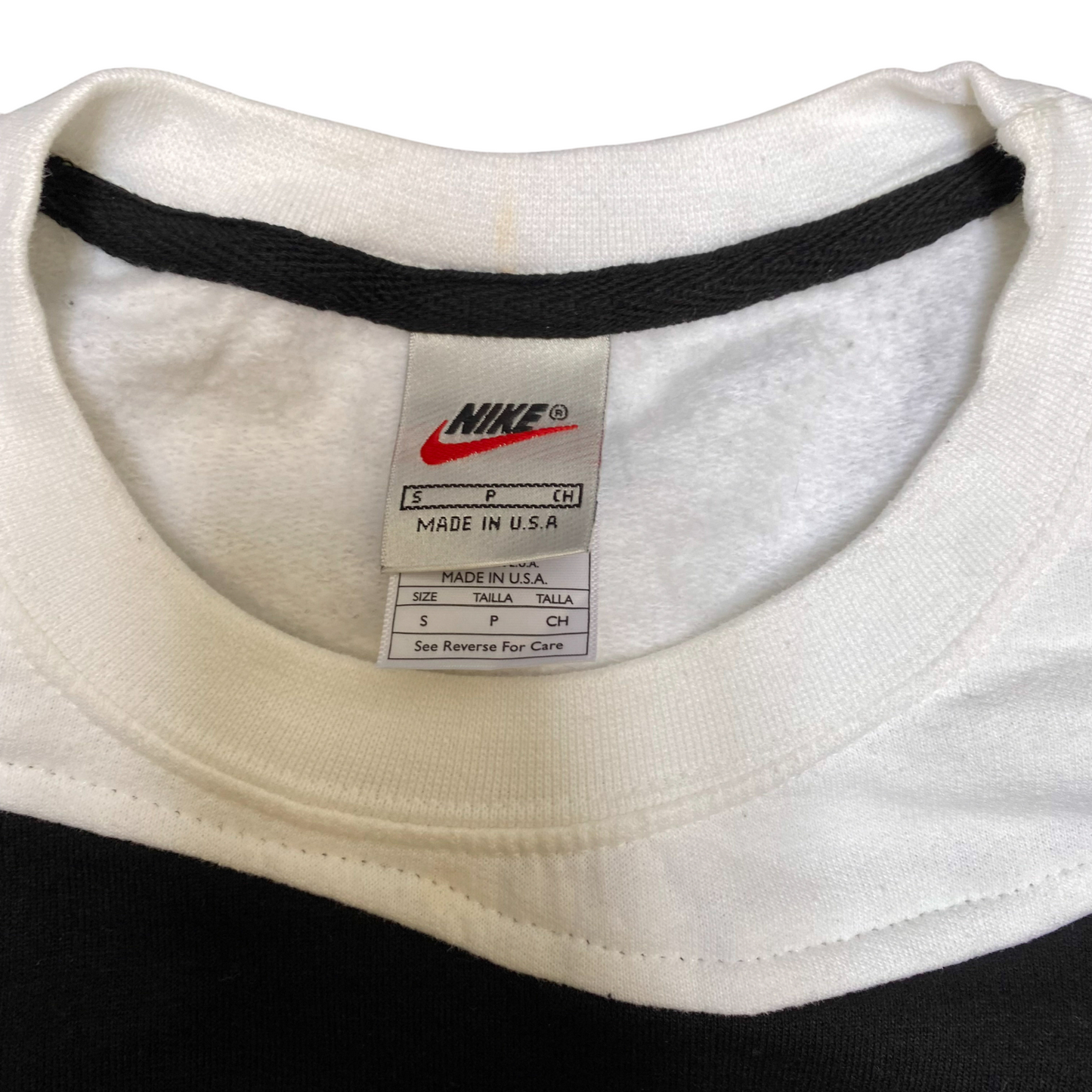 Nike Reworked Sweatshirt Mens S White Black Embroidered Spellout Logo Crew Neck