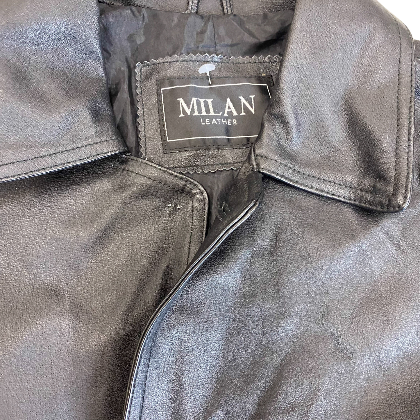 Milan Jacket Mens L Black Genuine Leather Long Sleeve Collared Button Front