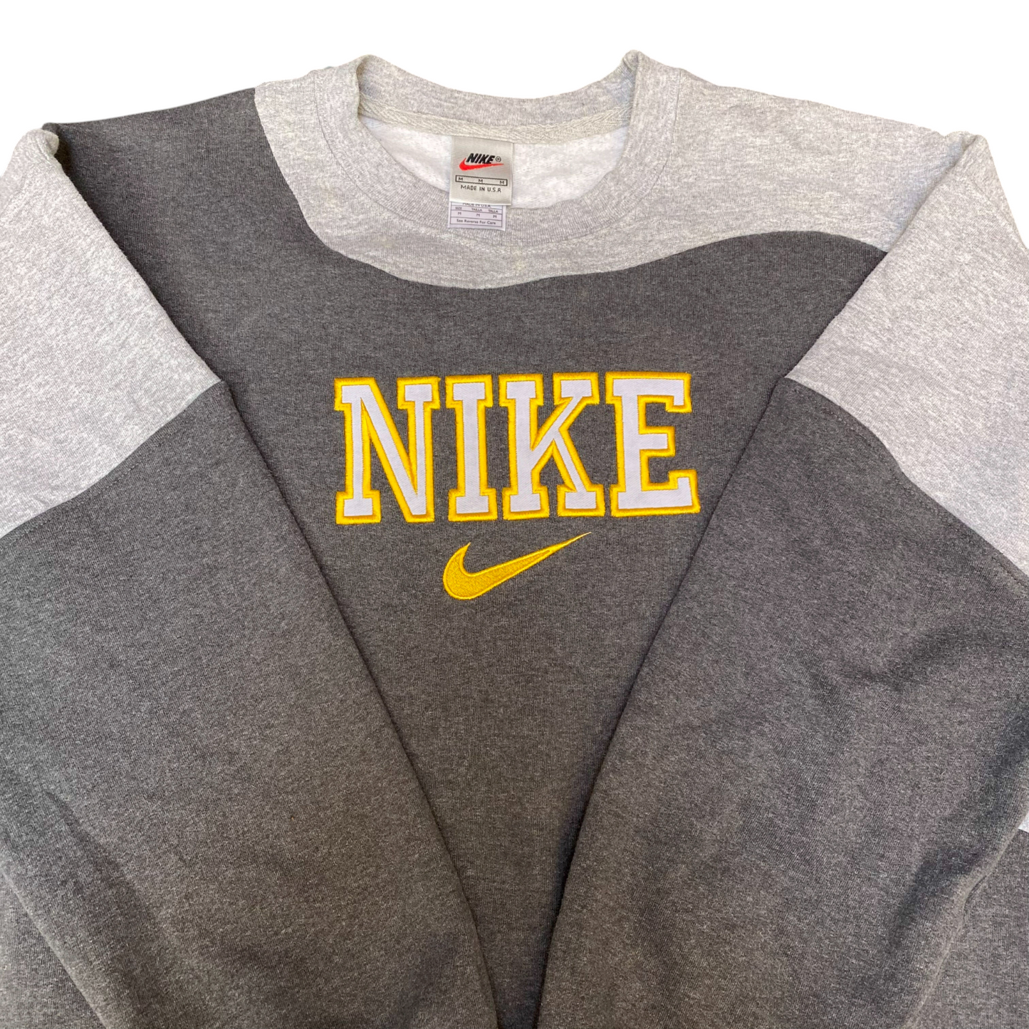 Nike Reworked Sweatshirt Mens Medium Grey Embroidered Spellout Logo Vintage Y2K