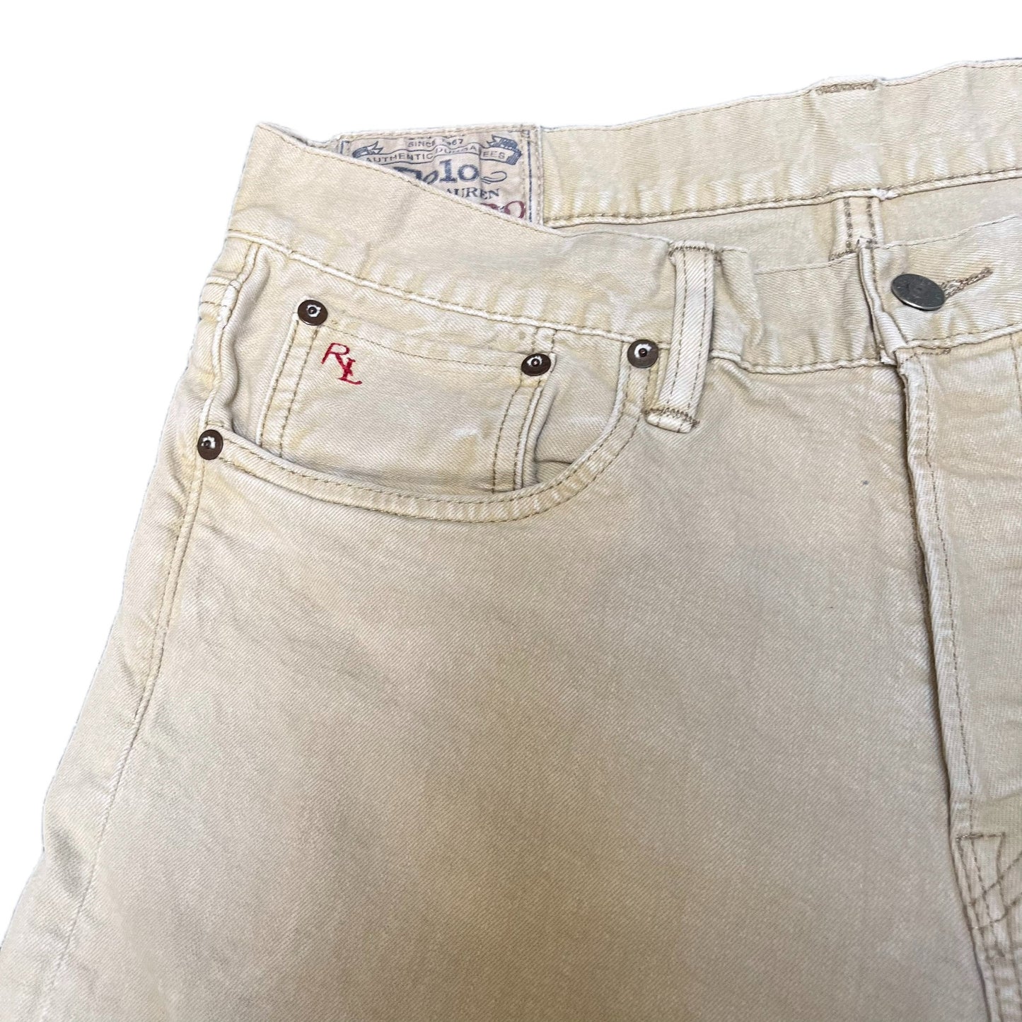 Polo Ralph Lauren Jean Shorts Fits as Men L 33" Waist Tan Denim Classic 5-Pocket