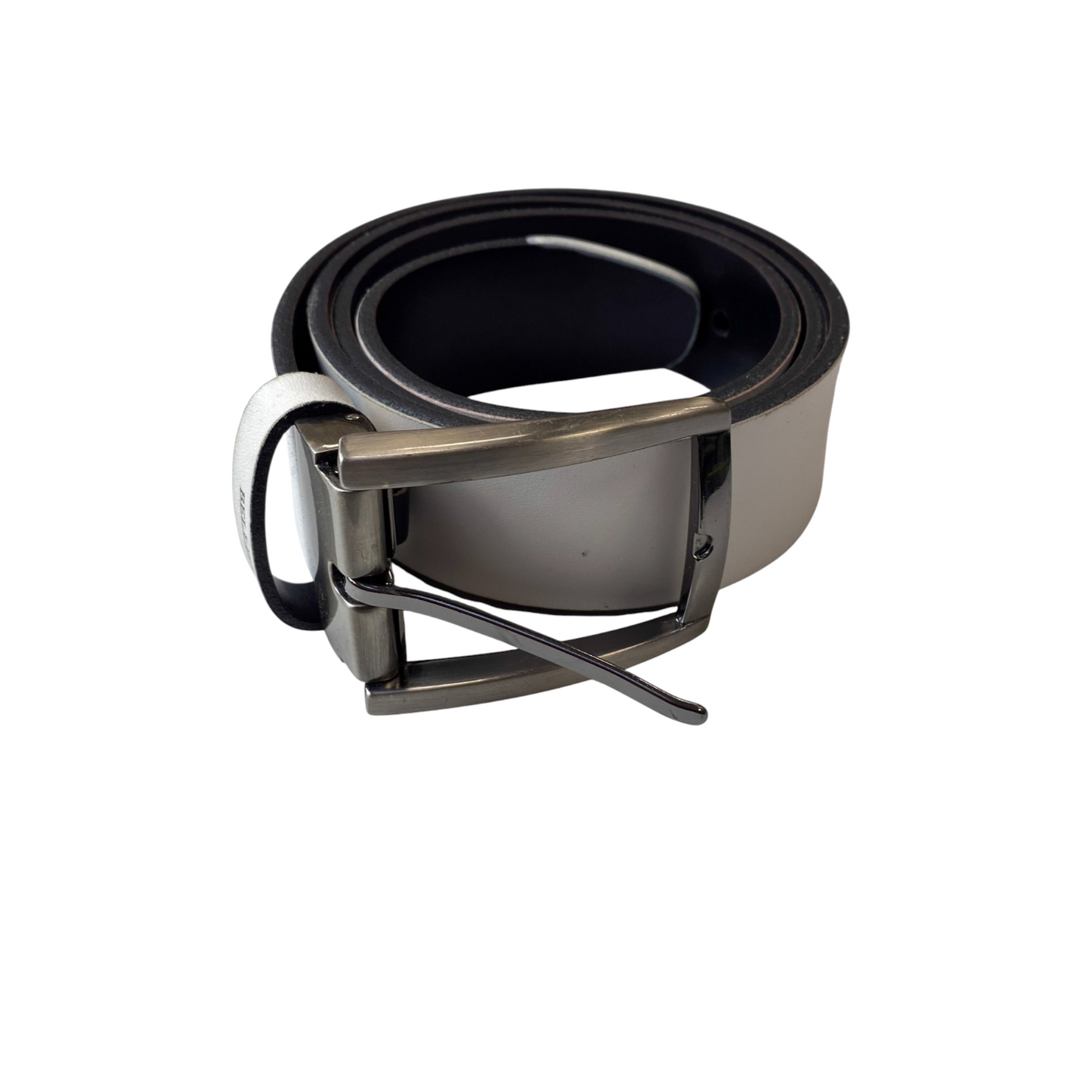 Bellido Design Waist Belt Men White Leather Adjustable Silver Pin Buckle 50 in