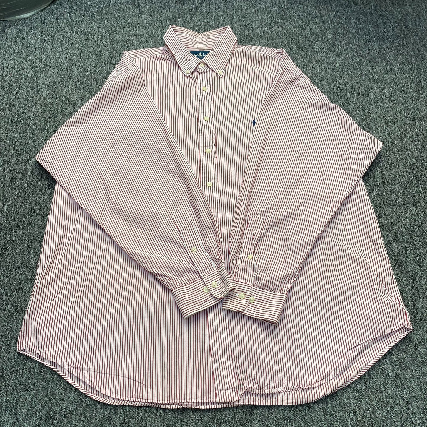 Ralph Lauren Formal Shirt Mens XL Red White Striped Long Sleeve Classic Fit Logo