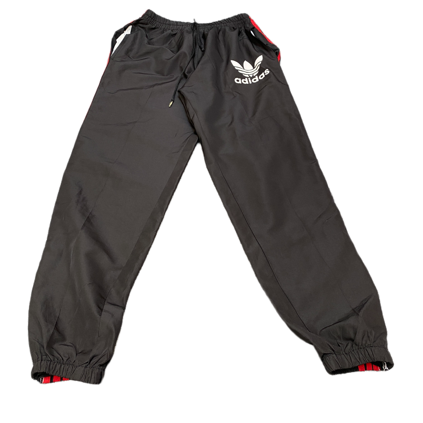 Adidas Joggers Fits as Mens 26" Waist Black Red 3-Stripes Drawstring Trousers