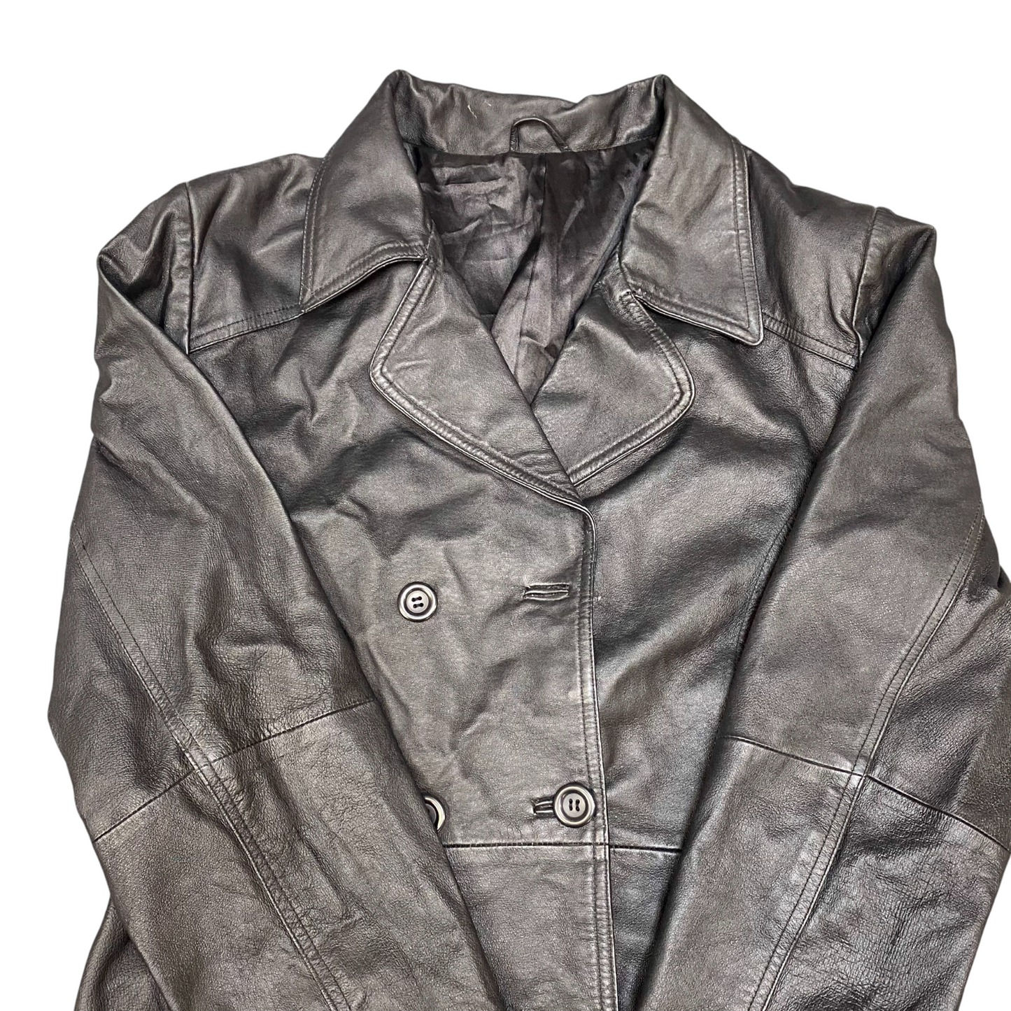 Canda C&A Leather Jacket Womens Medium Black Lined Collared Double Breasted