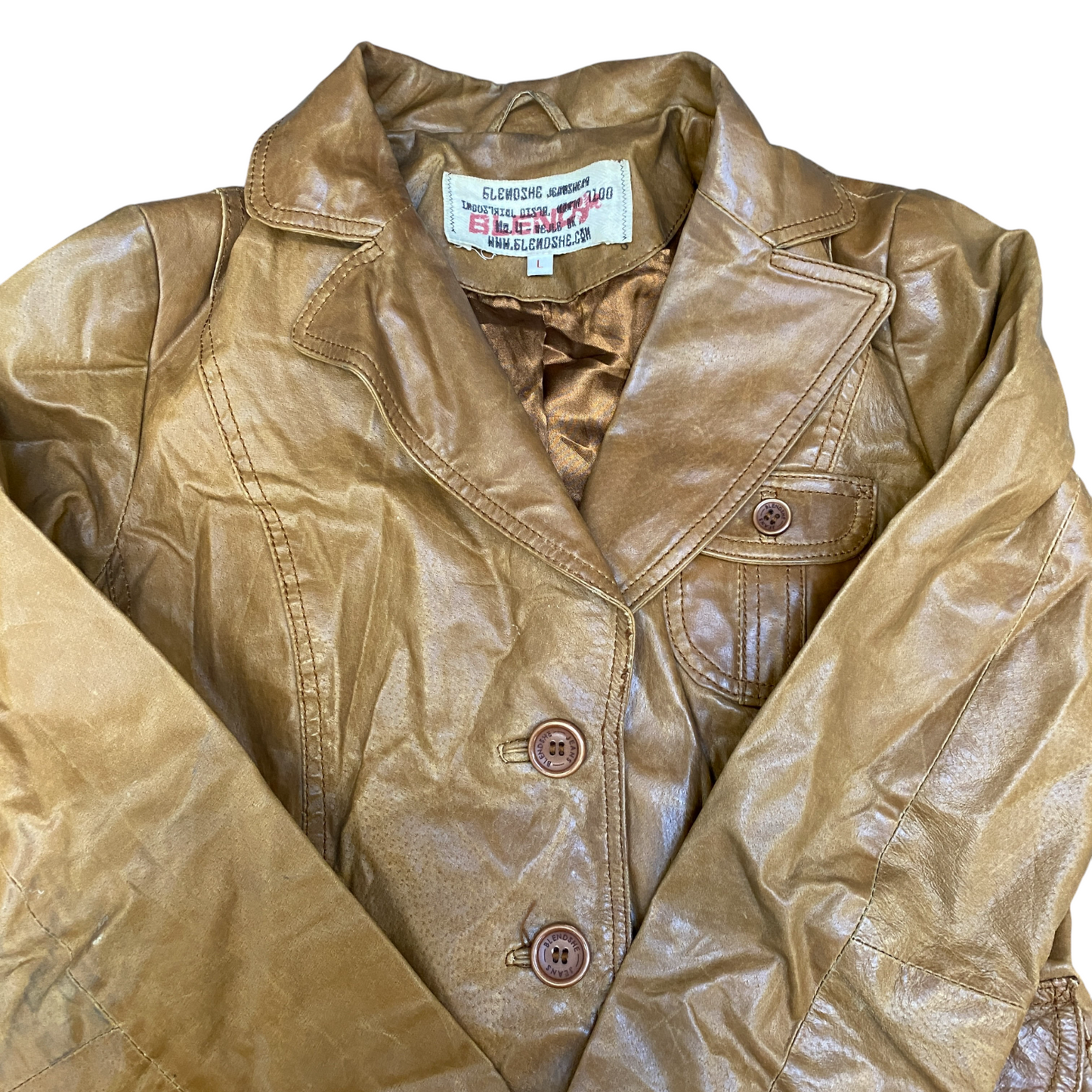 Glenoshe Genuine Leather Blazer Jacket Womens Large Brown Notch Single Breasted