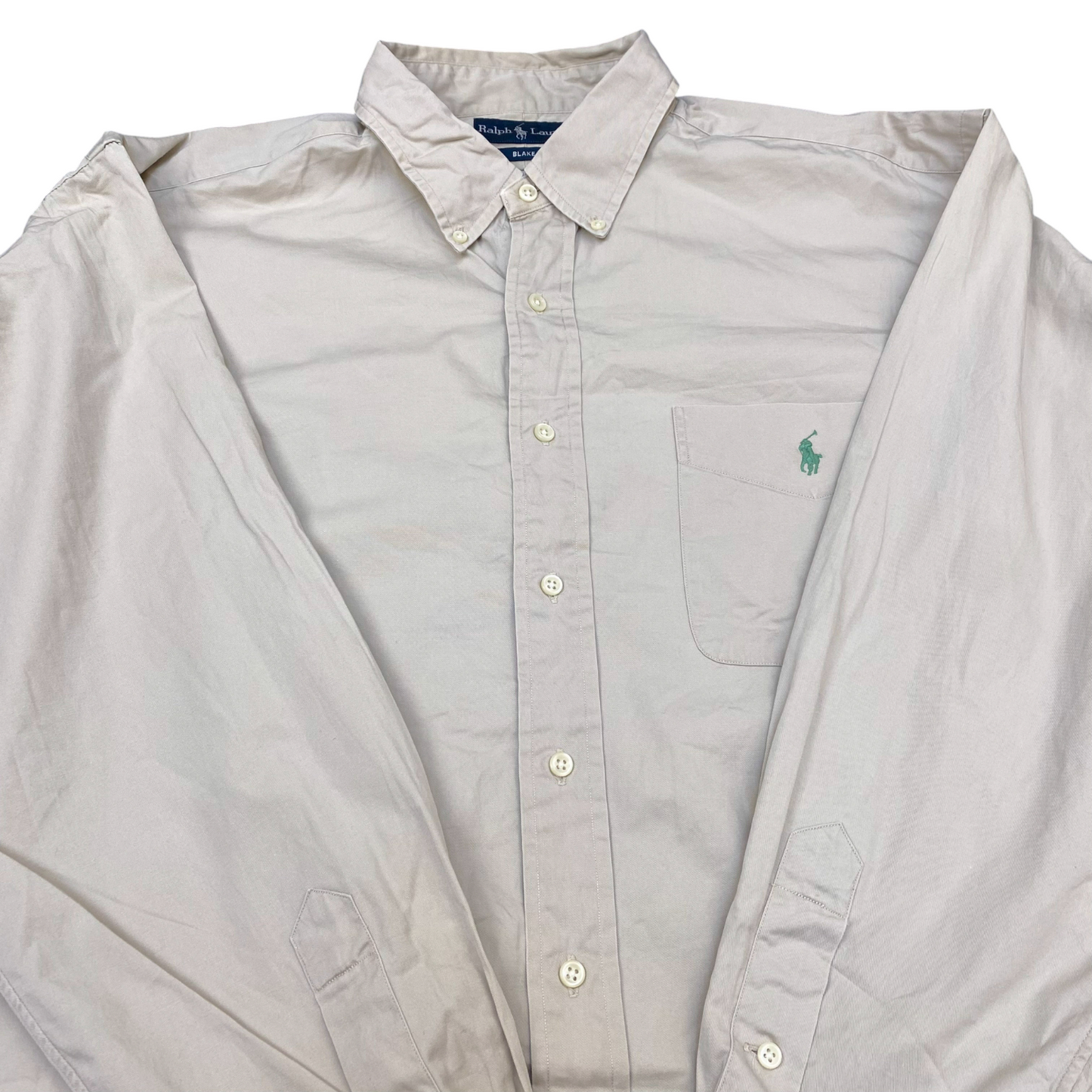 Ralph Lauren Shirt Mens XL Cream Blake Long Sleeve Green Pony Logo Button Down