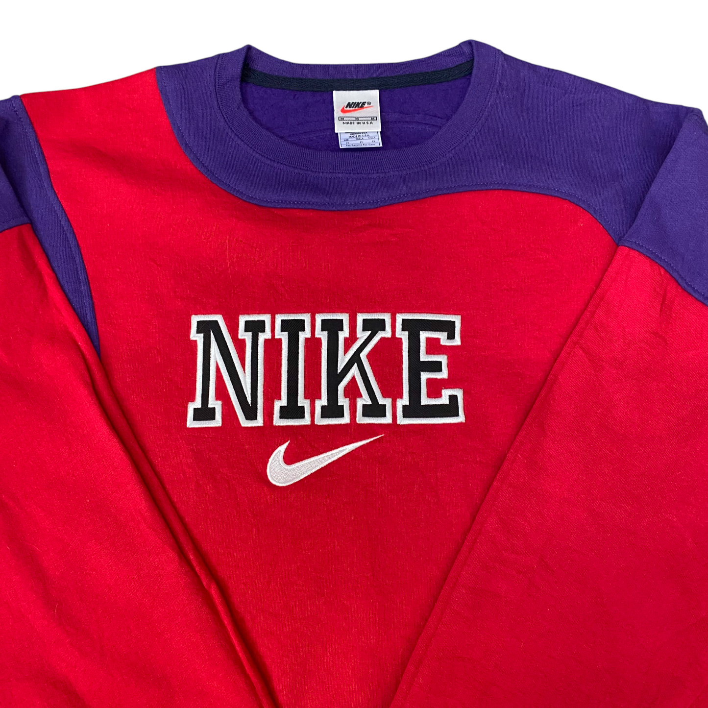Nike Reworked Sweatshirt Mens M Red Purple Embroidered Spellout Logo Vintage Y2K