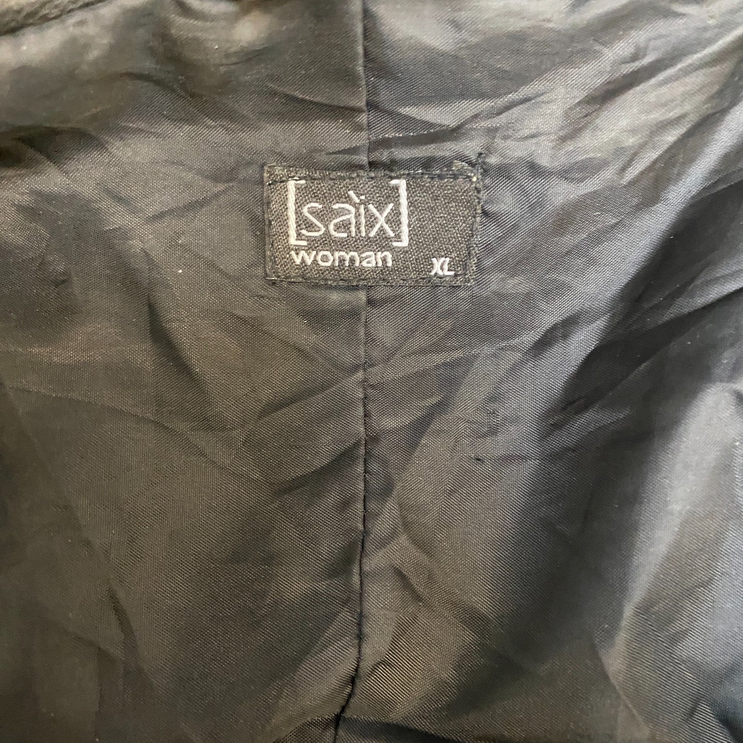 Saix Leather Blazer Jacket Womens XL Black Lined Notch Lapel Single Breasted