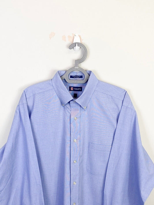 Chaps Shirt Mens Large Blue Houndstooth Long Sleeve Pocket Collared Button Down