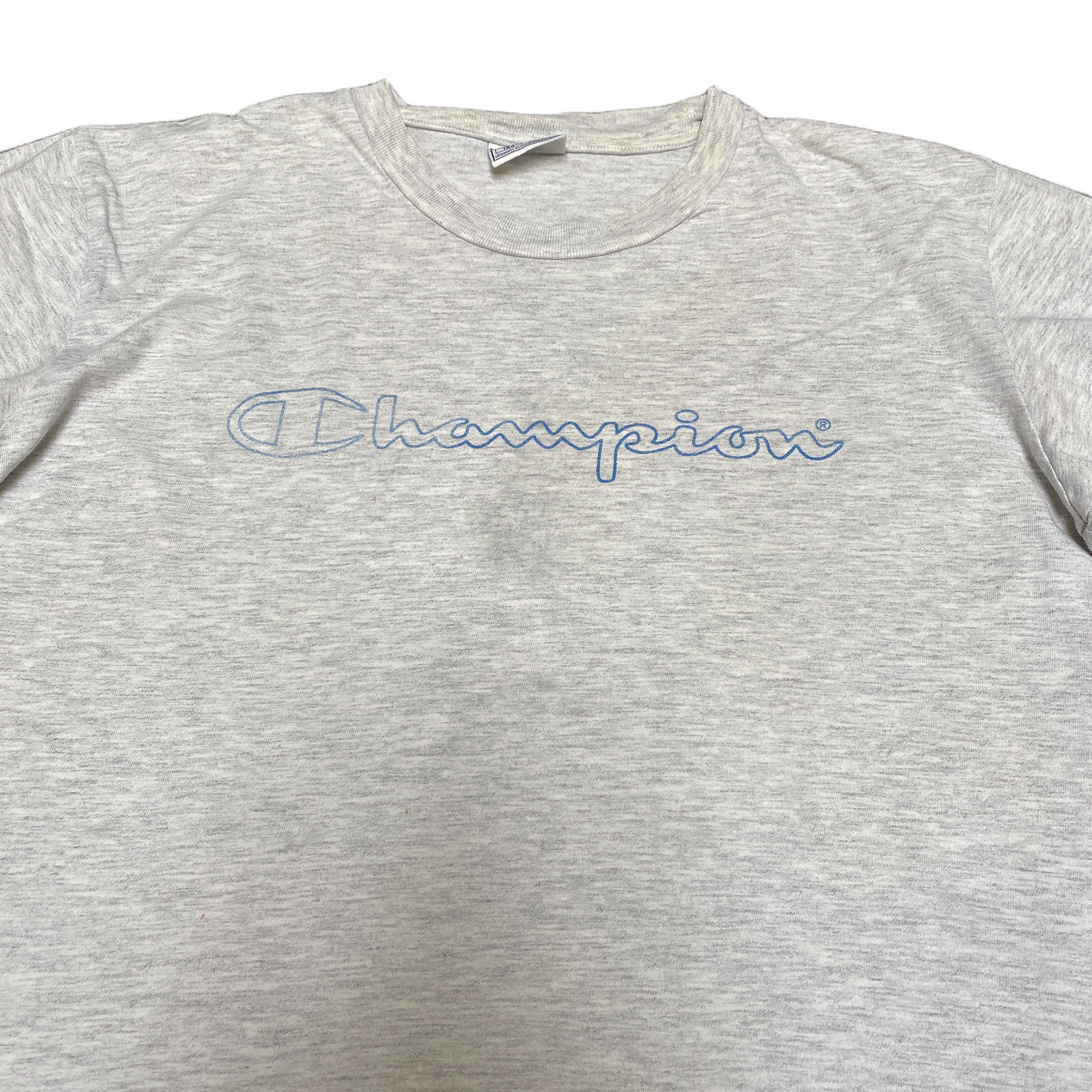 Champion T-Shirt Womens Medium Grey Heathered Script Logo Graphic Crew Neck Tee
