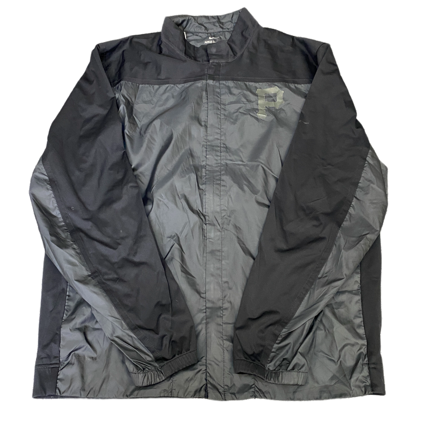 Nike Shield Windbreaker Jacket Mens Large Black Grey Long Sleeve Snap Inside Zip