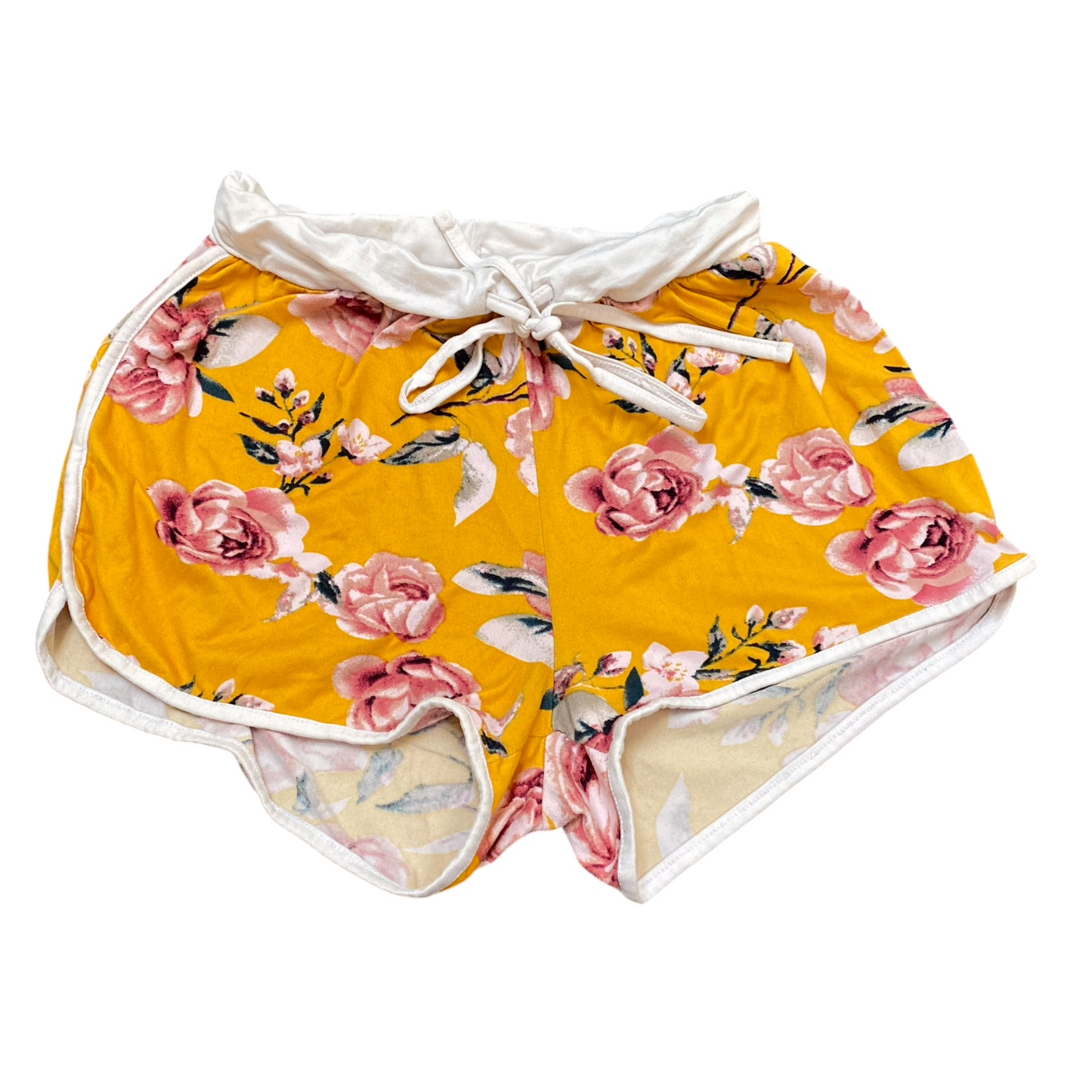 Magazine Sprinter Running Shorts Womens S Yellow Floral Elastic Waist Drawstring