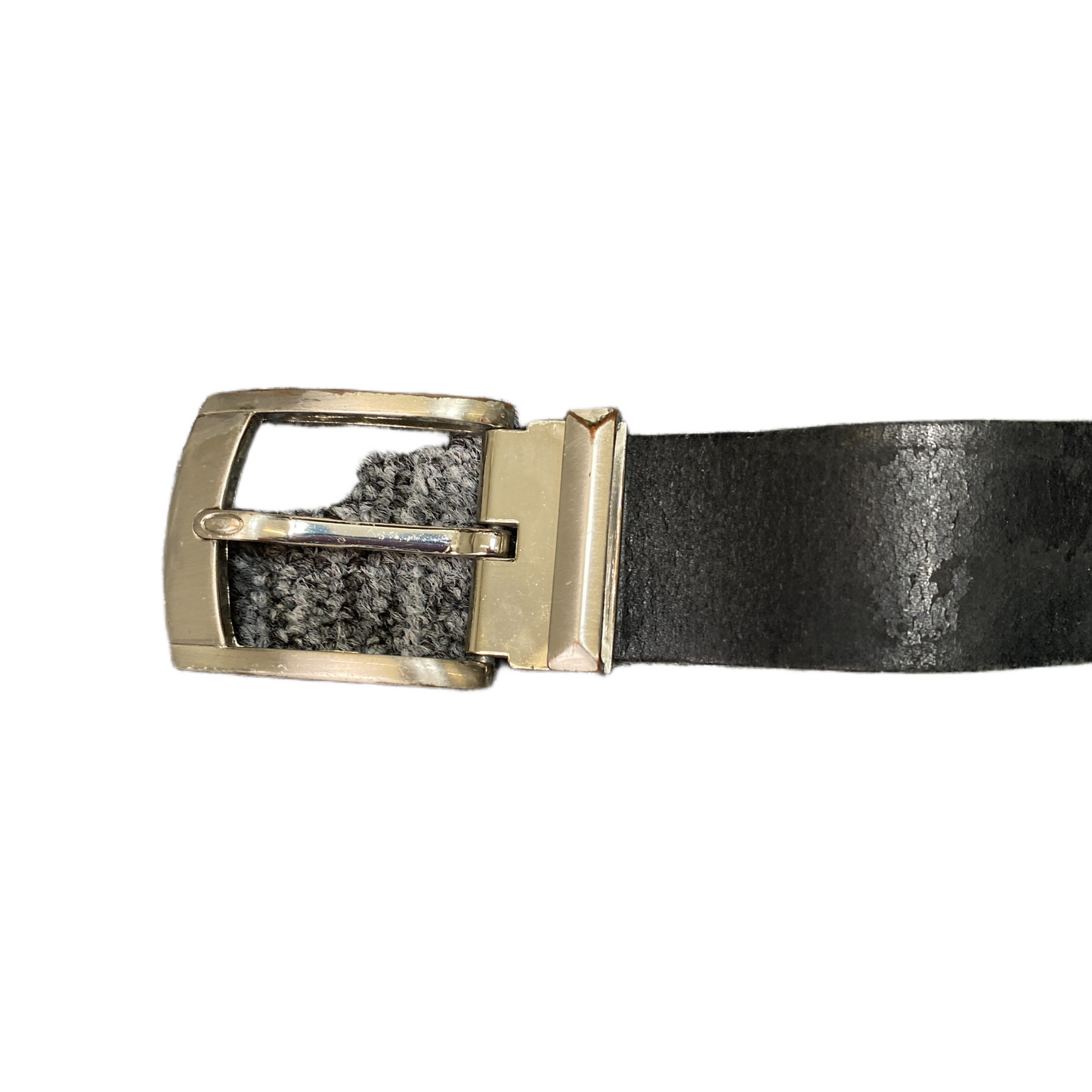 Waist Belt Mens Black Leather Adjustable Rectangular Silver Pin Buckle 42 inches