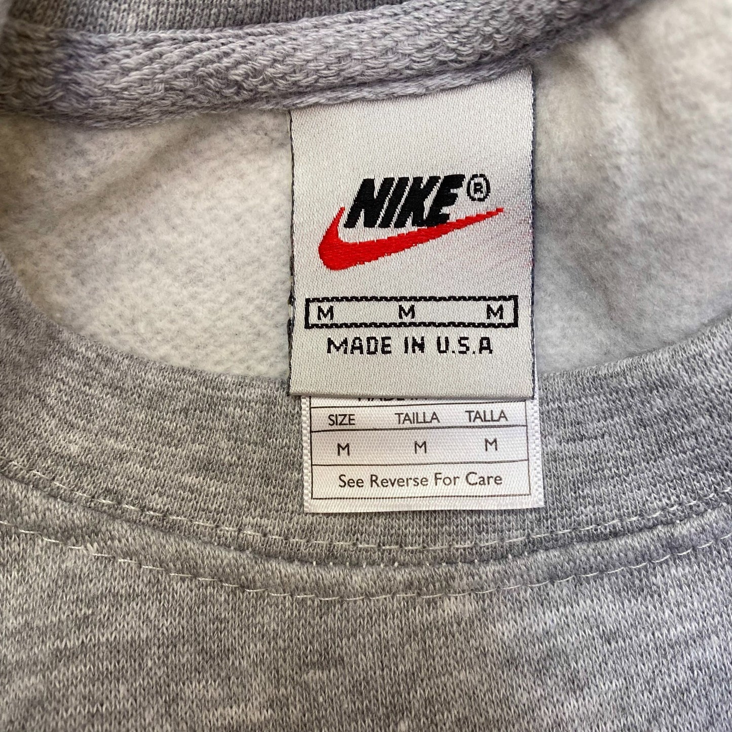 Nike Reworked Sweatshirt Mens Medium Grey Embroidered Spellout Logo Crew Neck