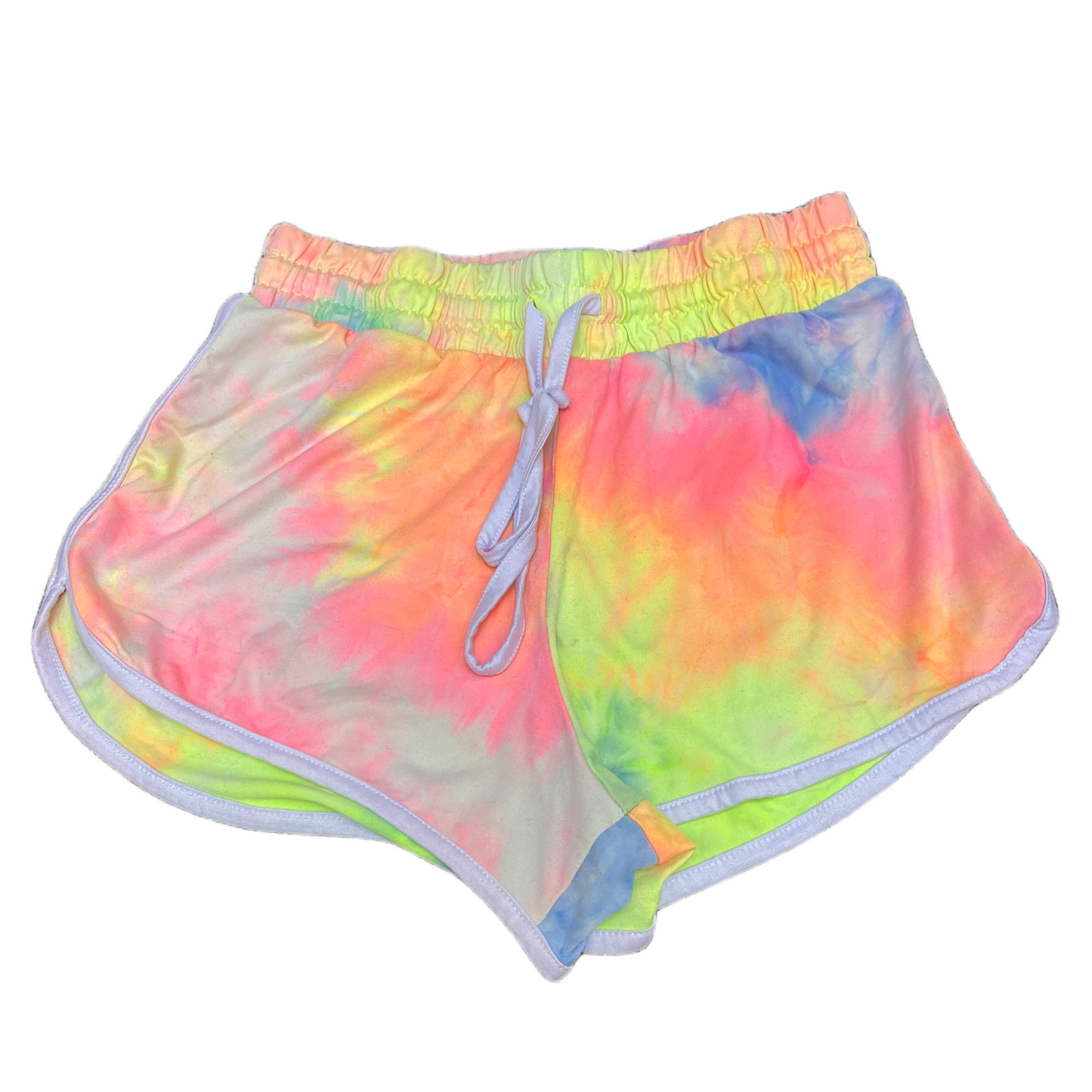 Running Sprinter Shorts Women L 26" Waist Multi Tie Dye Athletic Gym Dolphin Hem