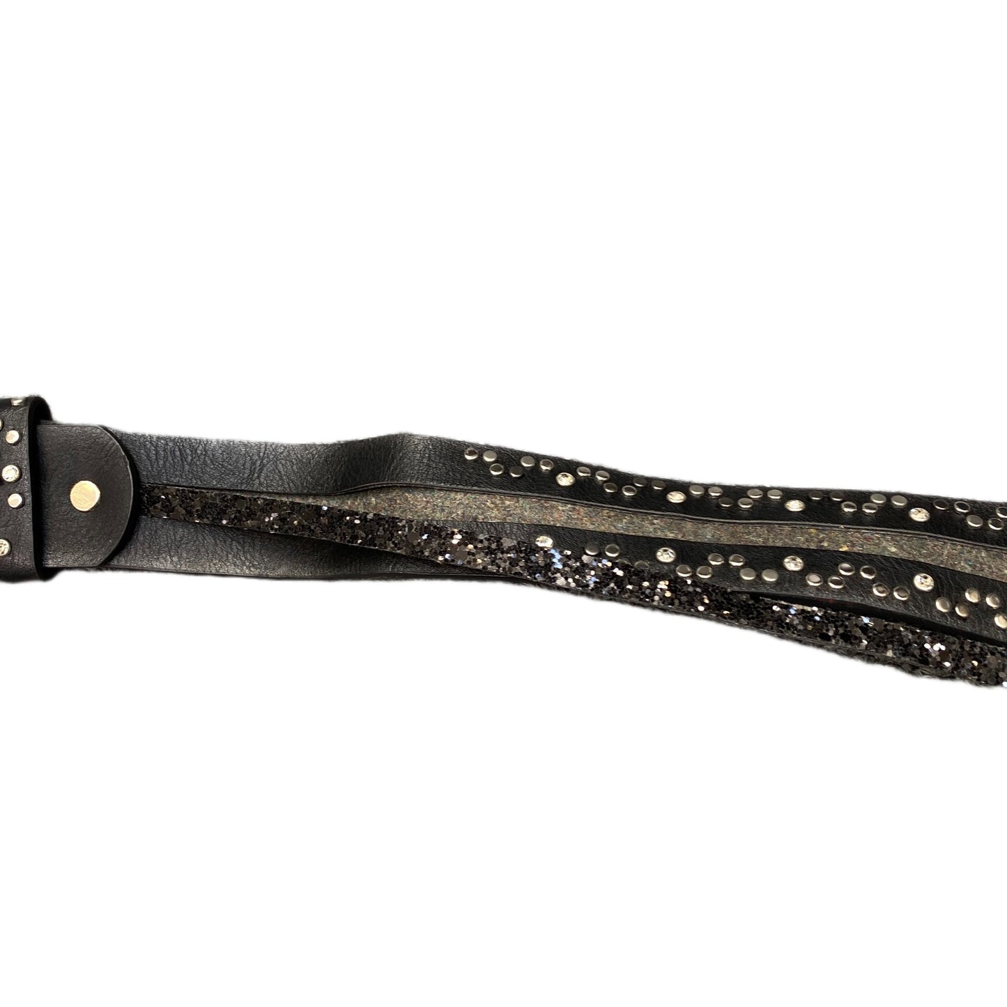 Waist Belt Womens Black Leather Studded Sequin Adjustable Pin Buckle 43 inches