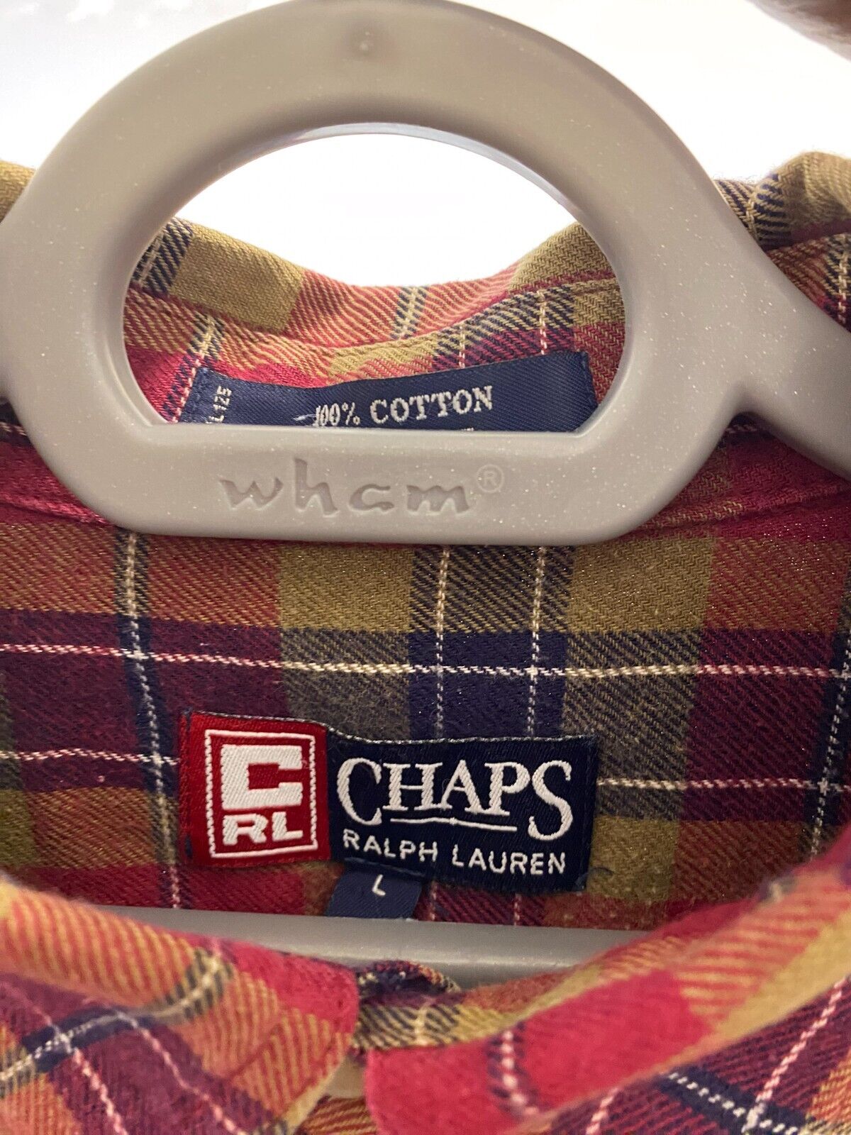 Chaps Shirt Mens Large Red Plaid Cotton Logo Tag Long Sleeve Casual Button Down