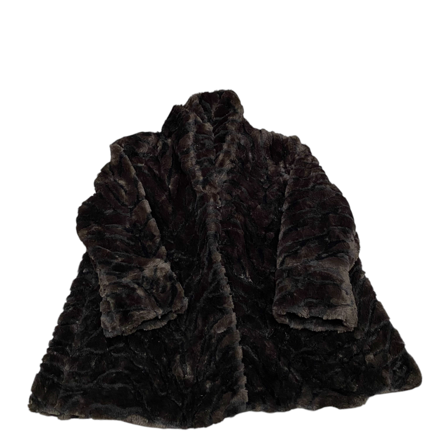 Womens Jacket XL Brown Faux Fur Lined Soft Plush Long Sleeve Hook & Eye Closure