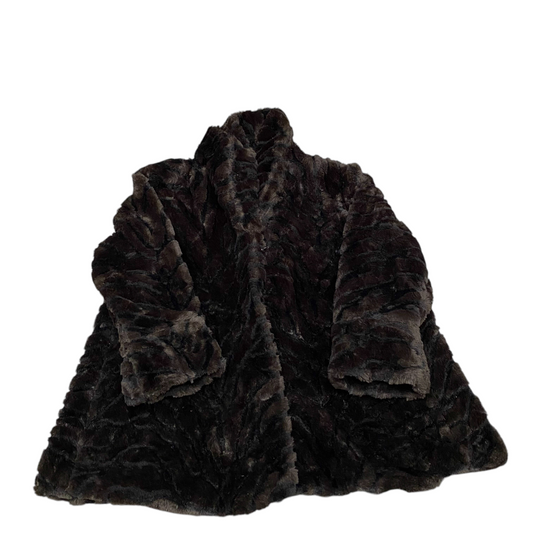 Womens Jacket XL Brown Faux Fur Lined Soft Plush Long Sleeve Hook & Eye Closure