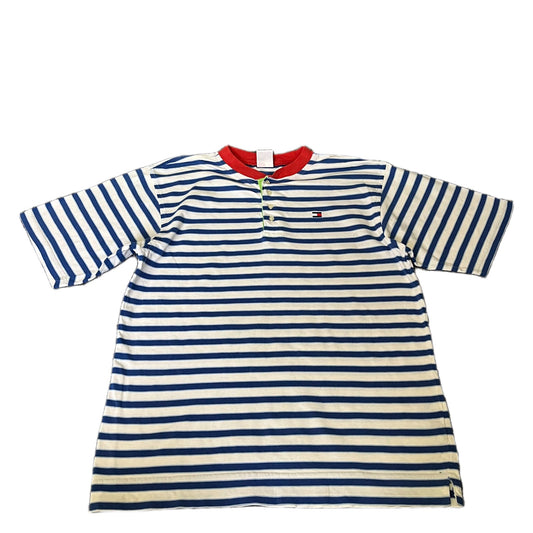 Tommy Hilfiger Henley T-Shirt Mens M Blue White Striped Short Sleeve Summer Tee