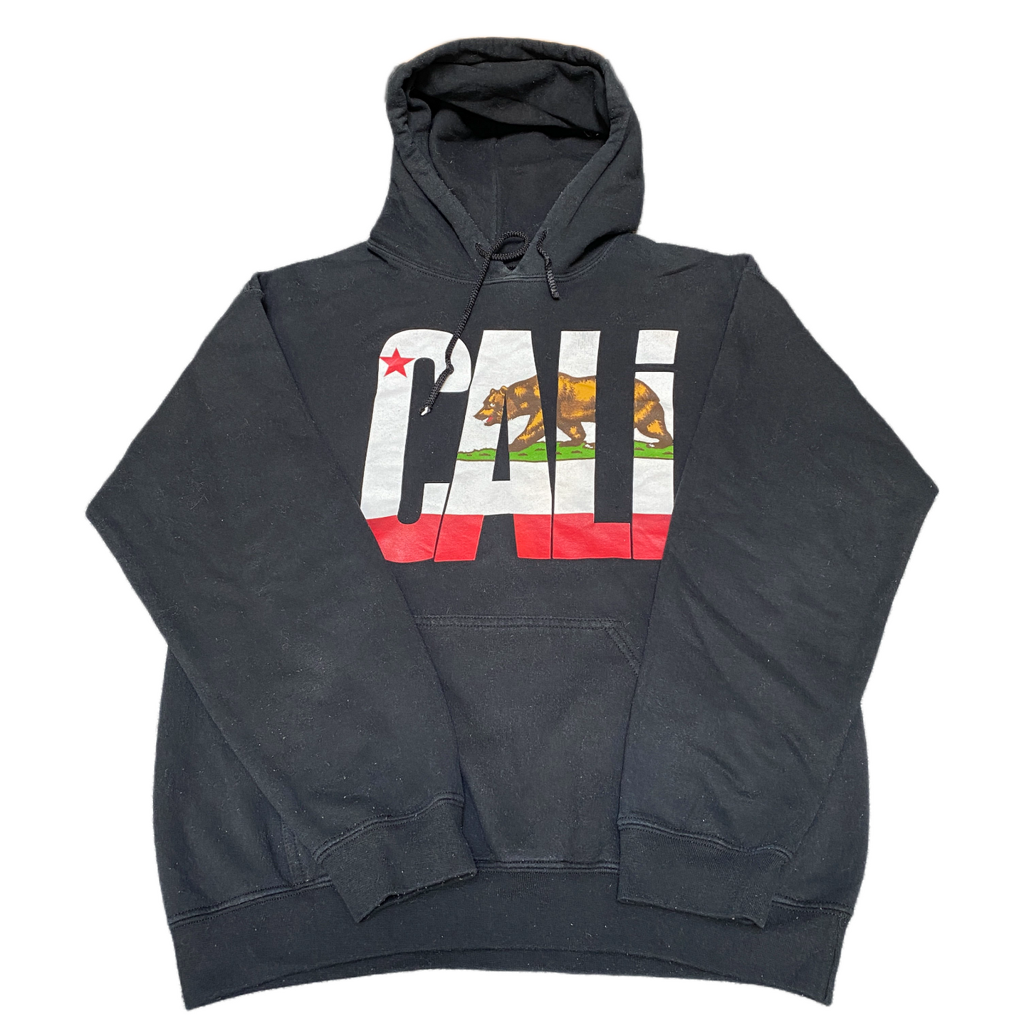 Bowery Supply Co Hoodie Mens Medium Black Graphic Print Fleece Lined Drawstring