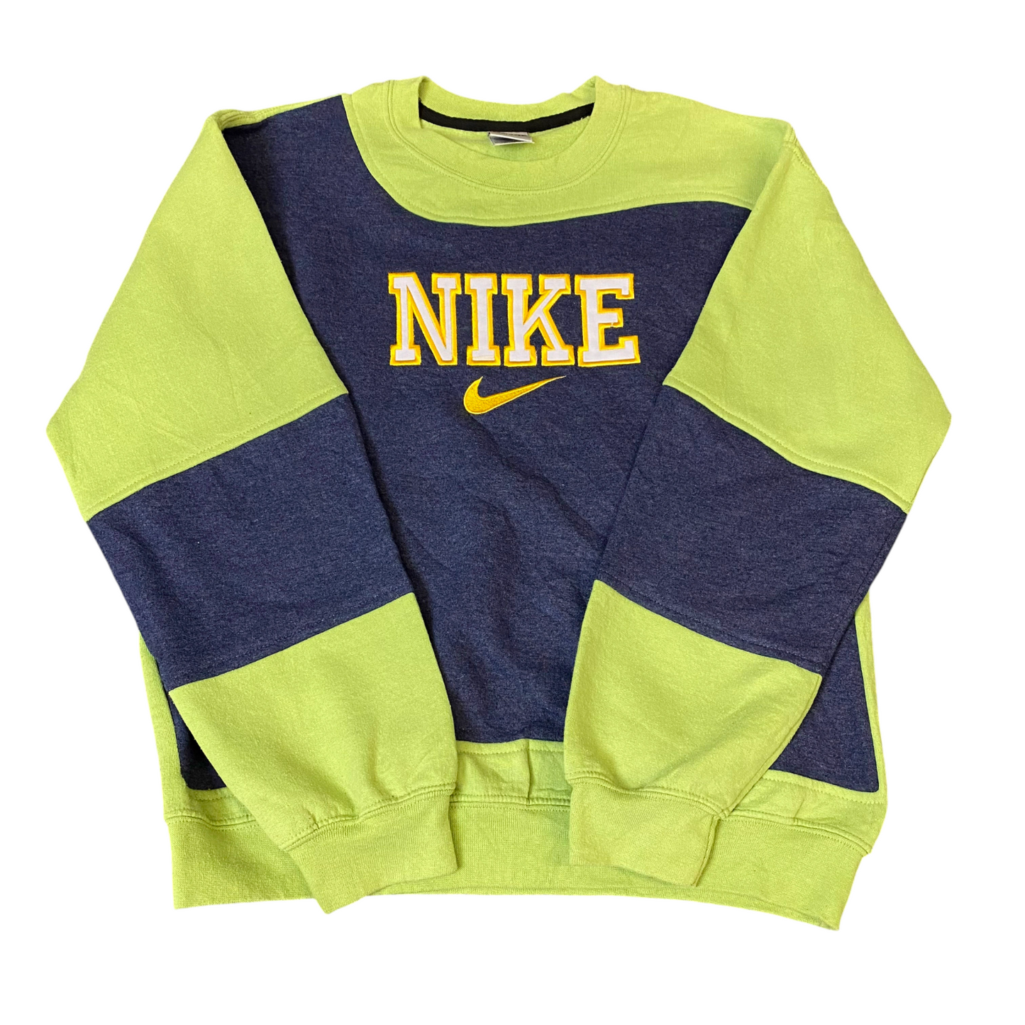 Nike Reworked Sweatshirt Mens M Green Grey Embroidered Spellout Logo Vintage Y2K