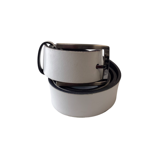 Bellido Design Waist Belt Men White Leather Adjustable Silver Pin Buckle 50 in