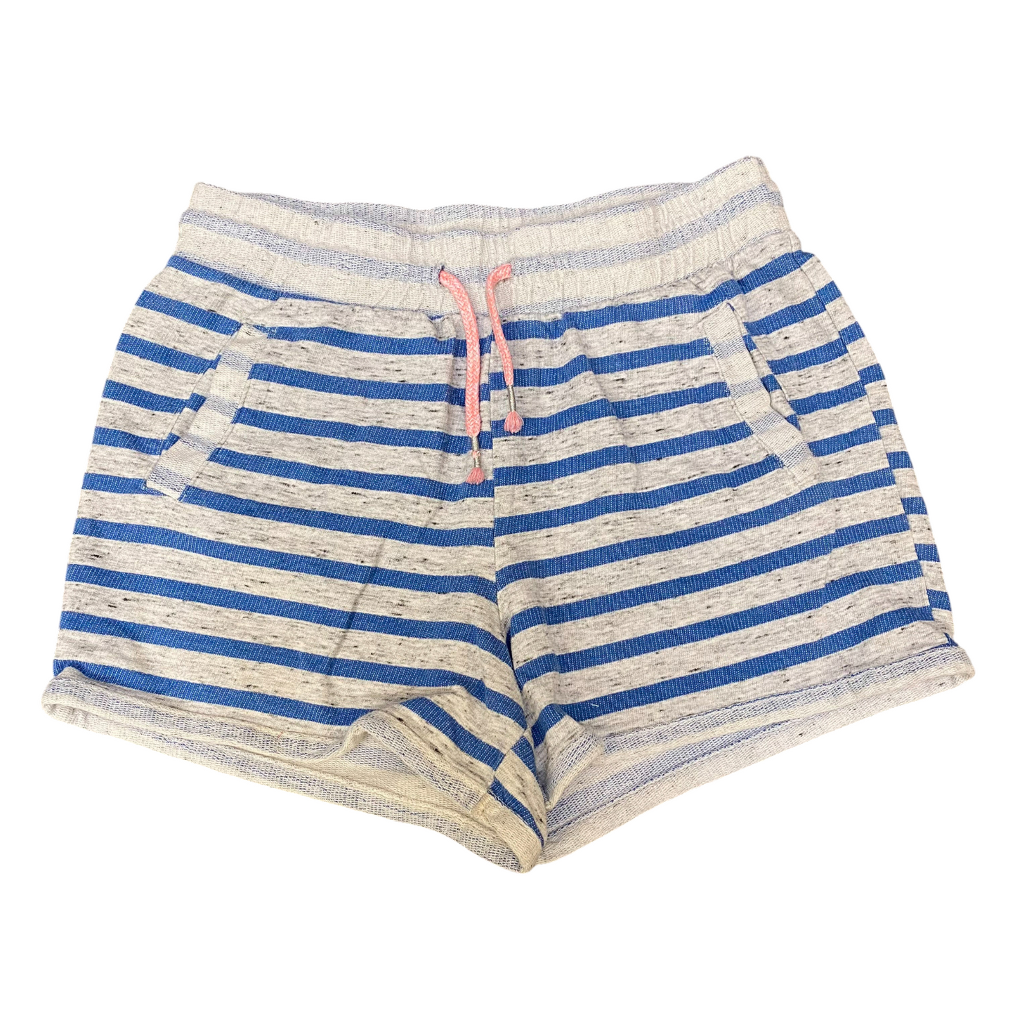 Running Sprinter Shorts Women XL Grey Blue Stripe Athletic Work Terry Drawstring