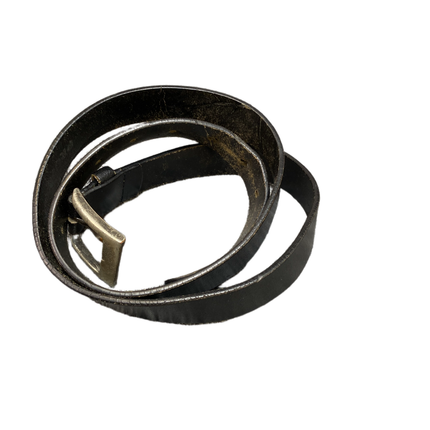 Vintage Waist Belt Mens Black Leather Adjustable Silver Pin Buckle 41.5 inches