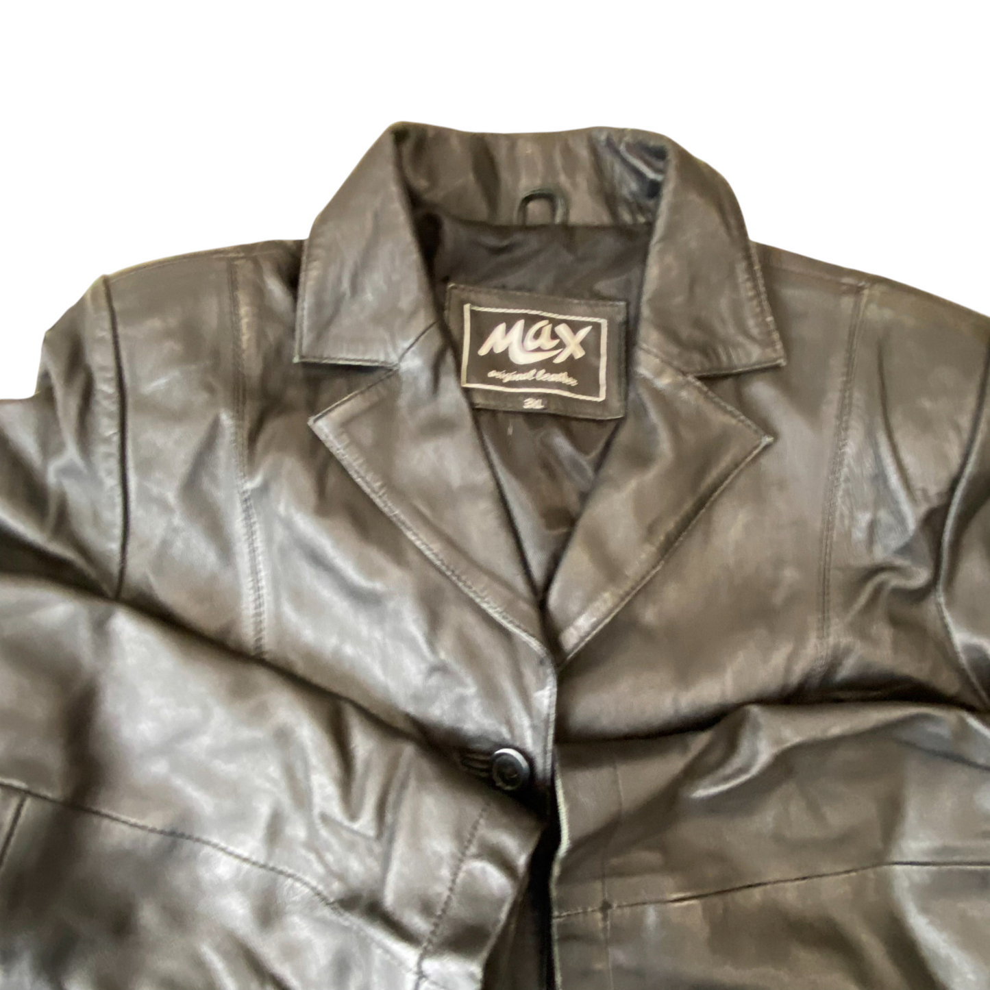 Max Original Leather Blazer Jacket Womens 3XL Black Notch Lapel Single Breasted