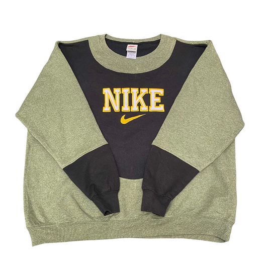 Nike Reworked Sweatshirt Mens XL Green Black Embroidered Spell Out Logo Y2K