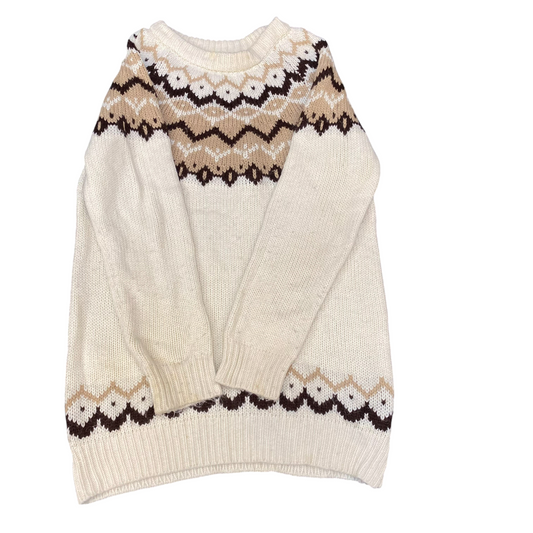 One Way Jumper Womens Medium Cream Fair Isle Nordic Knit Long Sleeve Crew Neck