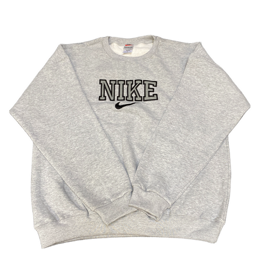 Nike Reworked Sweatshirt Mens Large Grey Embroidered Spellout Logo Vintage Y2K