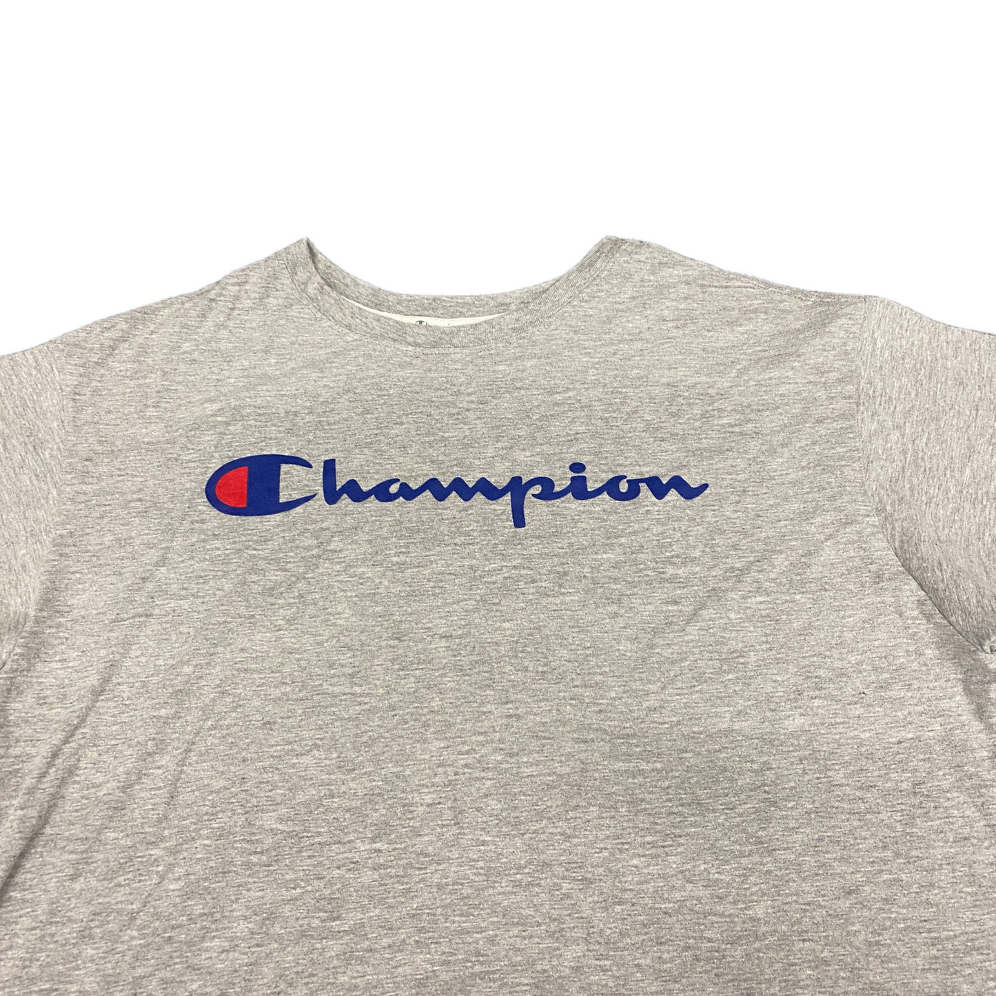 Champion T-Shirt Womens L Grey Graphic Logo Short Sleeve Crew Neck Pullover Tee